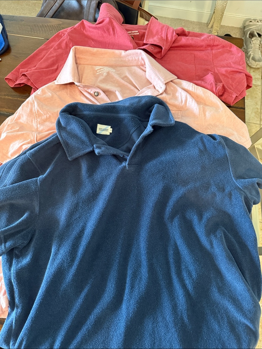 Fair Harbor Men's XL polo bundle of 3- navy, pink, red